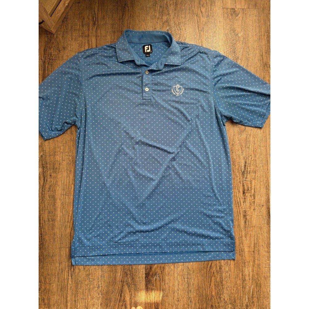FootJoy FJ Golf Polo Shirt Mens Large Blue Geometric Print Performance Stretch‎ - Picture 2 of 10